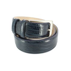 Ceinture cuir, Serpent Bleu marine foncé, 35mm bords surpiqués Robert Charles