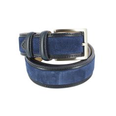 Ceinture cuir, Cuir et Daim Bleu, 35mm bords surpiqués Robert Charles