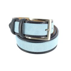 Ceinture cuir, Cuir et Daim Bleu glace, 35mm bords surpiqués Robert Charles