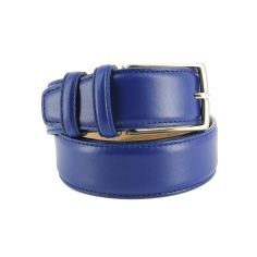 Ceinture cuir de veau, Bleu, 35mm, bords surpiqués Robert Charles