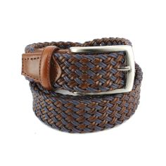 Ceinture cuir, tressée, Marron et Bleu Robert Charles