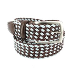 Ceinture cuir, tressée, Marron et Bleu glace Robert Charles