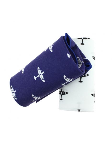 Set de 2 mouchoirs brodés. Avions Cravate Avenue Signature