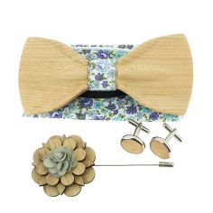 Coffret Liberty ciel. Noeud papillon en bois avec 3 accessoires. Tony & Paul