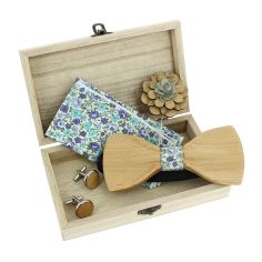 Coffret Liberty ciel. Noeud papillon en bois avec 3 accessoires. Tony & Paul 2