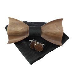 Noeud papillon en bois, noir, Boutons de manchette et pochette Clj Charles Le Jeune