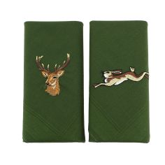 Set de 2 mouchoirs brodés. Cerf et Lievre Cravate Avenue Signature
