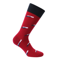 Mi-chaussette rouge en laine, double traits Rétro, Labonal. Labonal