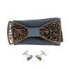 Coffret Feuilles gris Bleu, Noeud papillon en bois et 2 accessoires. Tony & Paul Noeud Papillon