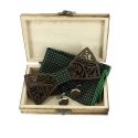 Coffret Feuilles vert anglais, Noeud papillon en bois et 2 accessoires. Tony & Paul Noeud Papillon