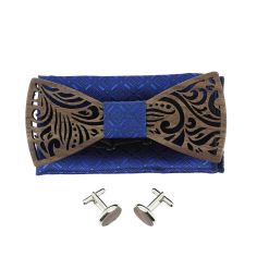 Coffret Feuilles Bleu roi, Noeud papillon en bois et 2 accessoires. Tony & Paul 2