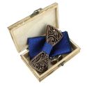 Coffret Feuilles Bleu roi, Noeud papillon en bois et 2 accessoires. Tony & Paul Noeud Papillon