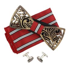 Coffret Feuilles rouges, Noeud papillon en bois et 2 accessoires. Tony & Paul