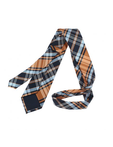 Cravate Tartan cuivre et Bleu Clj Charles Le Jeune