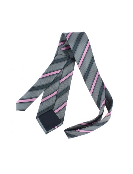 Cravate rayée gris et Rose Clj Charles Le Jeune