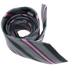 Cravate rayée gris et Rose Clj Charles Le Jeune 2