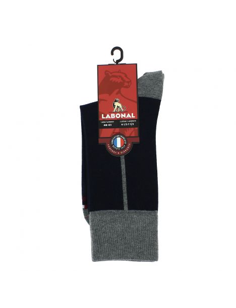 Mi-chaussette marine bicolore, Elegant style, coton bio. Labonal. Labonal