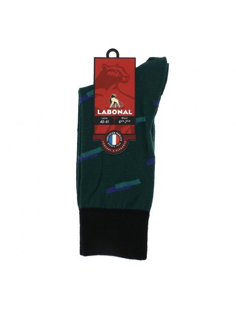 Mi-chaussette pétroline en laine, double traits Rétro, Labonal. Labonal