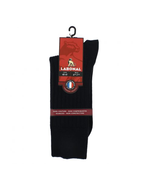 Mi-chaussette marine en laine unie à côtes larges, Labonal Labonal