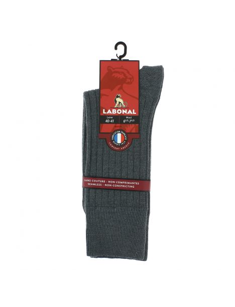 Mi-chaussette gris fer en laine unie à côtes larges, Labonal Labonal