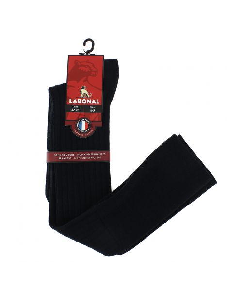 Mi-bas marine en laine uni à côtes, Labonal Labonal