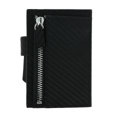 Porte carte Cascade for coin. Aluminium gris titane et cuir effet carbone. Ogon Design. Ogon Designs