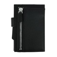 Porte carte Cascade for coin. Aluminium et cuir Végan. Traforato noir. Ogon Design. Ogon Designs