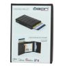Porte carte Cascade Slim, Aluminium et cuir marron imprimé croco, Ogon Design. Ogon Designs