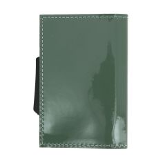 Porte carte Cascade slim Glossy, Aluminium et cuir venis vert lichen, Ogon Design. Ogon Designs 2