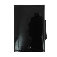 Porte carte Cascade slim Glossy, Aluminium noir et cuir venis noir, Ogon Design. Ogon Designs
