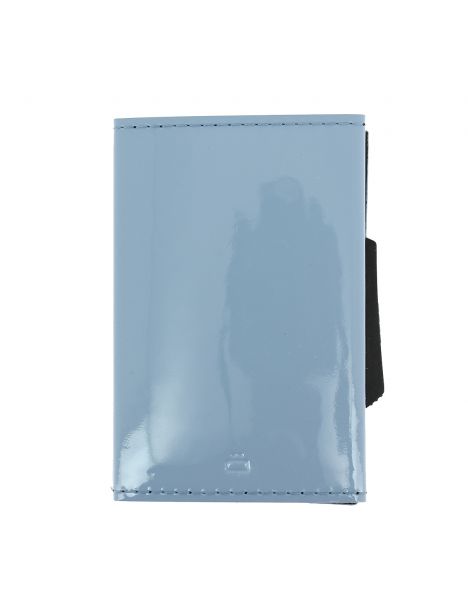 Porte carte Cascade slim Glossy, Aluminium et cuir venis Bleu ciel, Ogon Design. Ogon Designs