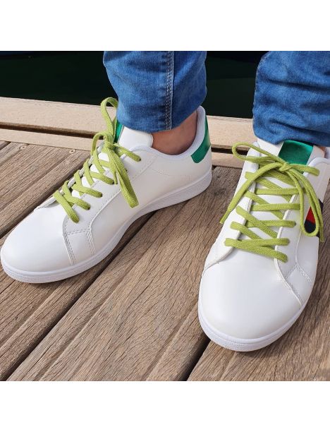 lacets sneaker, plats et large en coton, Vert Anis Les Lacets Français