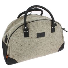 Sac Week End Folkstone en tweed beige et cuir marron foncé. Simon Carter London. Simon Carter
