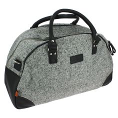 Sac Week End Folkstone en tweed gris et cuir noir. Simon Carter London. Simon Carter