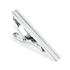 Pince à cravate Slim 4cm Alabama argentée trait Clj Charles Le Jeune