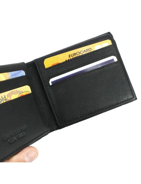 Portefeuille en cuir noir souple double rabat, Classico, Tony et Paul. Tony & Paul