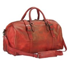 Sac De Voyage En Cuir Vintage Marron Rouge, Serafino. Tony Et Paul. Tony & Paul