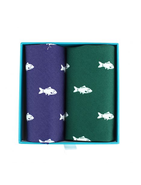 Set de 2 mouchoirs brodés. Poissons Cravate Avenue Signature