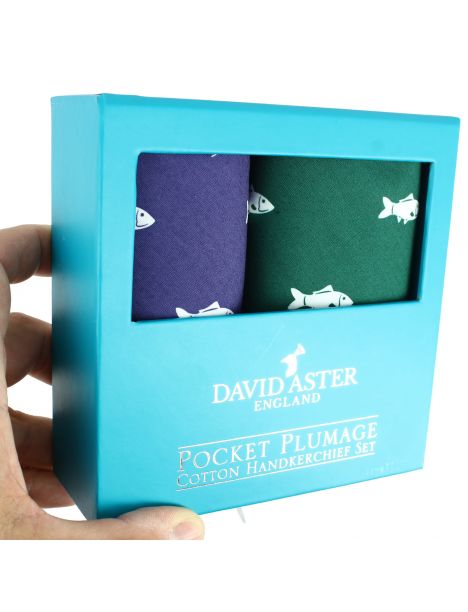 Set de 2 mouchoirs brodés. Poissons Cravate Avenue Signature