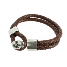 Bracelet cuir tressé marron et crâne, Simon Carter Simon Carter 2
