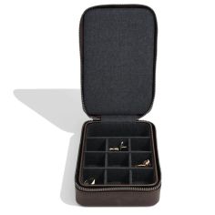 Ecrin de voyage zippé pour 12 Boutons de manchette. En cuir végan marron. Stackers UK