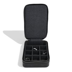 Ecrin de voyage zippé pour 12 Boutons de manchette. En cuir végan noir. Stackers UK