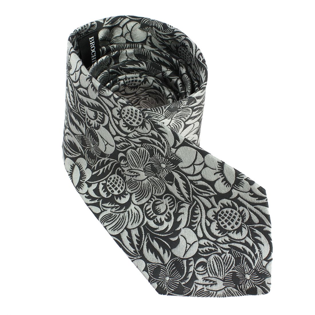 Cravate en soie, Dufy Fleurs gris argent Brochier Soieries 1890