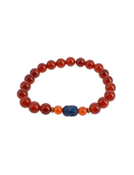 Bracelet tête de Bouddha, Véritable Cornaline rouge. Cravate Avenue Signature