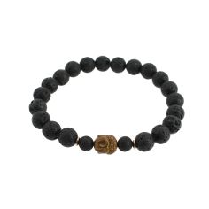 Bracelet tête de Bouddha, Véritable Pierre de lave noire. Cravate Avenue Signature