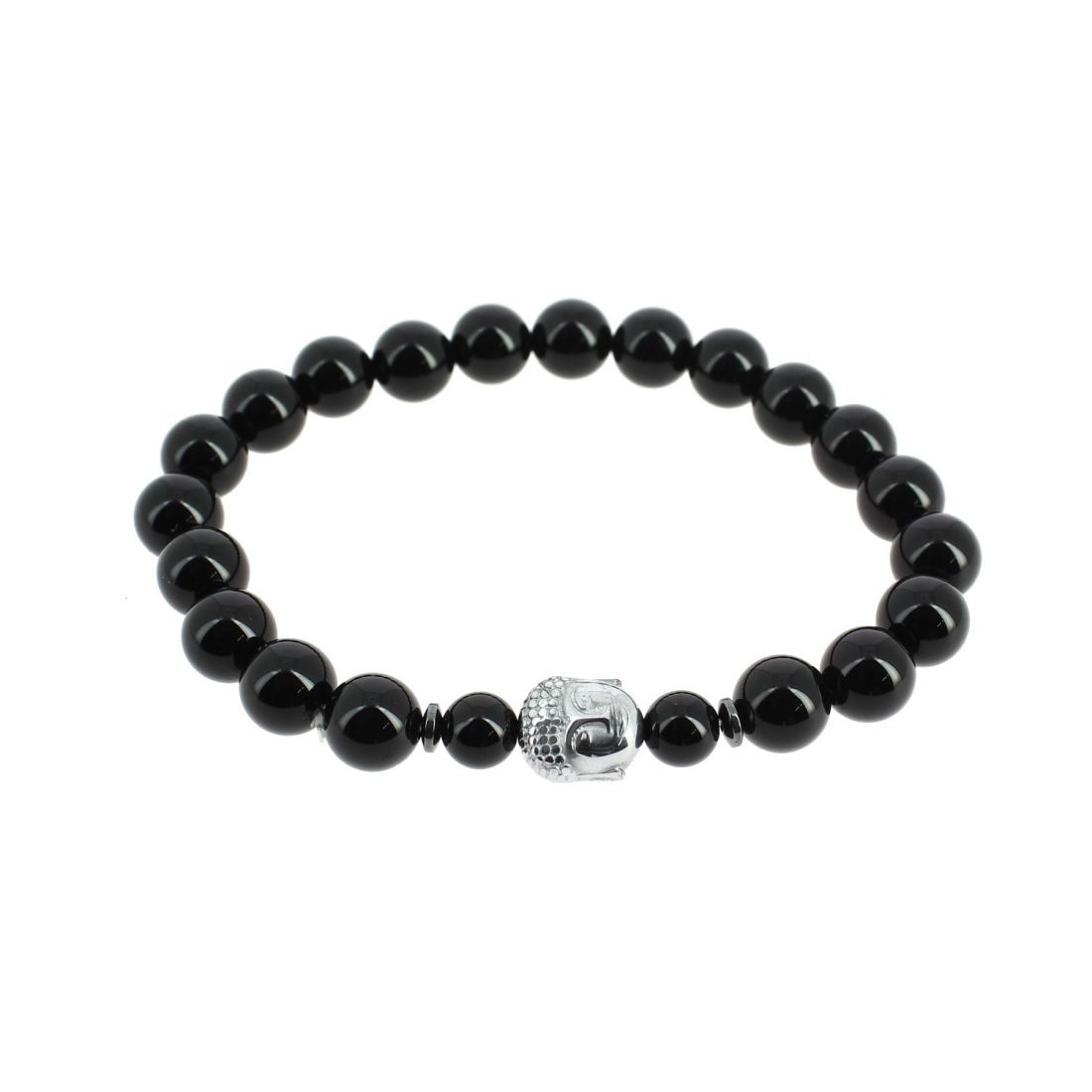 Bracelet tête de Bouddha, Véritable Onyx noire. Cravate Avenue Signature