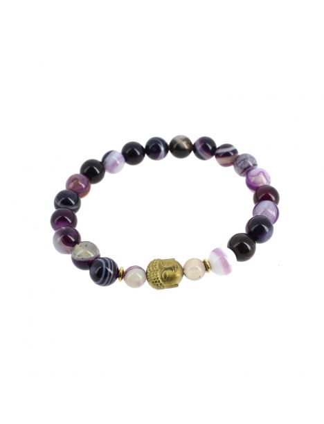 Bracelet tête de Bouddha, Véritable Agate Violette. Cravate Avenue Signature
