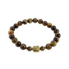 Bracelet tête de Bouddha, Véritable Oeil de tigre marron. Cravate Avenue Signature