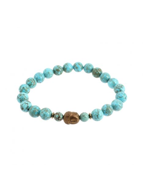 Bracelet tête de Bouddha, Véritable Howlite Turquoise. Cravate Avenue Signature
