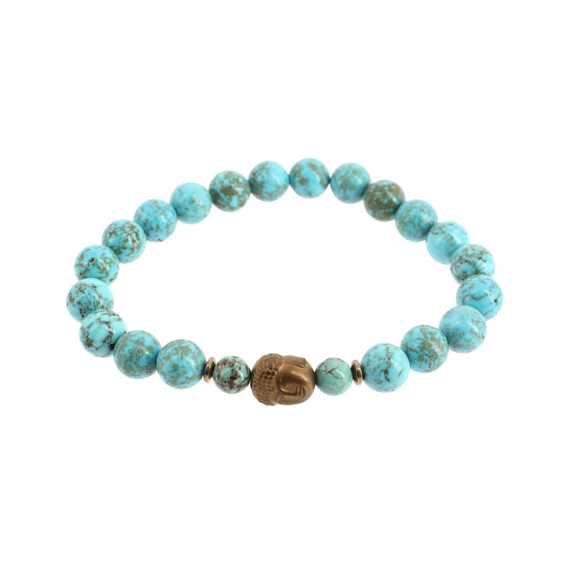 Bracelet tête de Bouddha, Véritable Howlite Turquoise. Cravate Avenue Signature